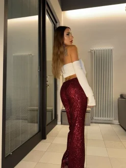 Best Pantaloni in paillettes bordeaux Pantaloni