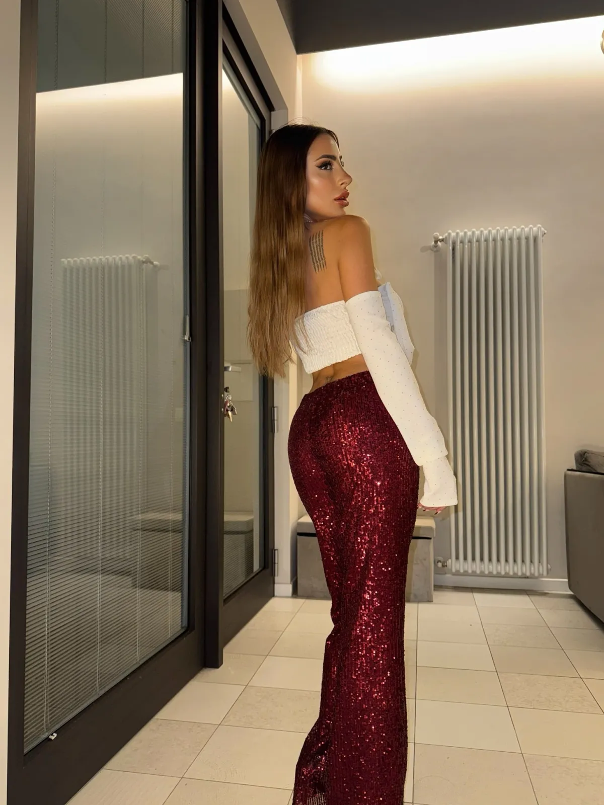 Best Pantaloni in paillettes bordeaux Pantaloni