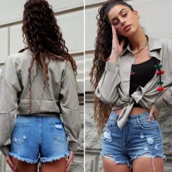 Discount Short denim chiaro con strappini Pantaloni