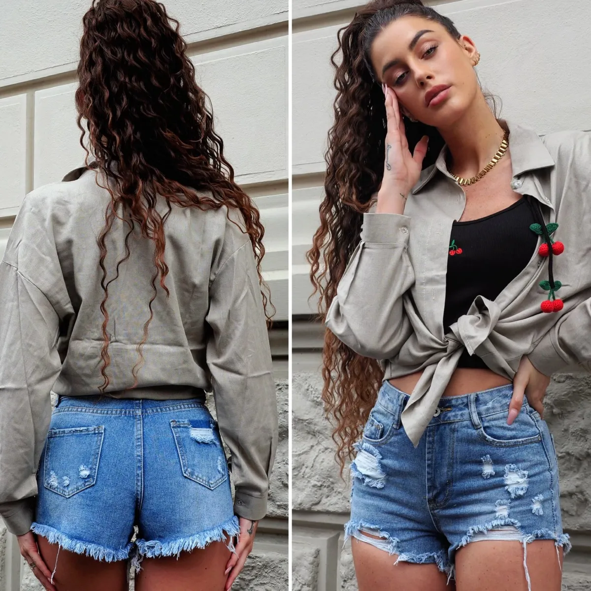 Discount Short denim chiaro con strappini Pantaloni
