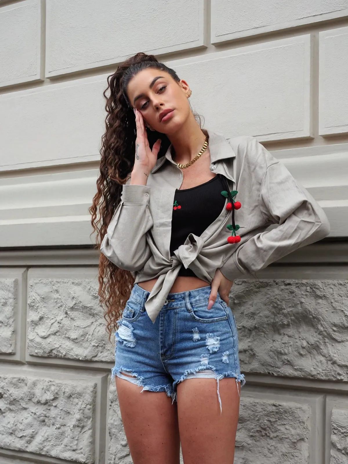 Discount Short denim chiaro con strappini Pantaloni