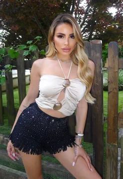 Discount Short nero con brillantini Pantaloni