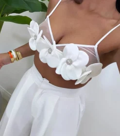 Online Top con fiori bianchi Bluse & Top