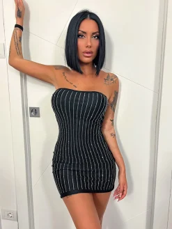 Online Tubino con strass nero Abiti