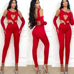 Fashion Tuta aderente con incrocio rosso Completi & Tute