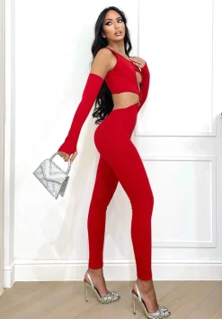 Fashion Tuta aderente con incrocio rosso Completi & Tute