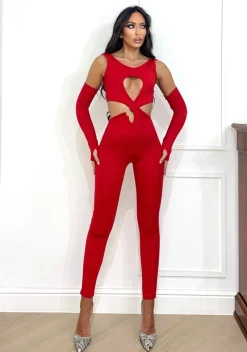 Fashion Tuta aderente con incrocio rosso Completi & Tute