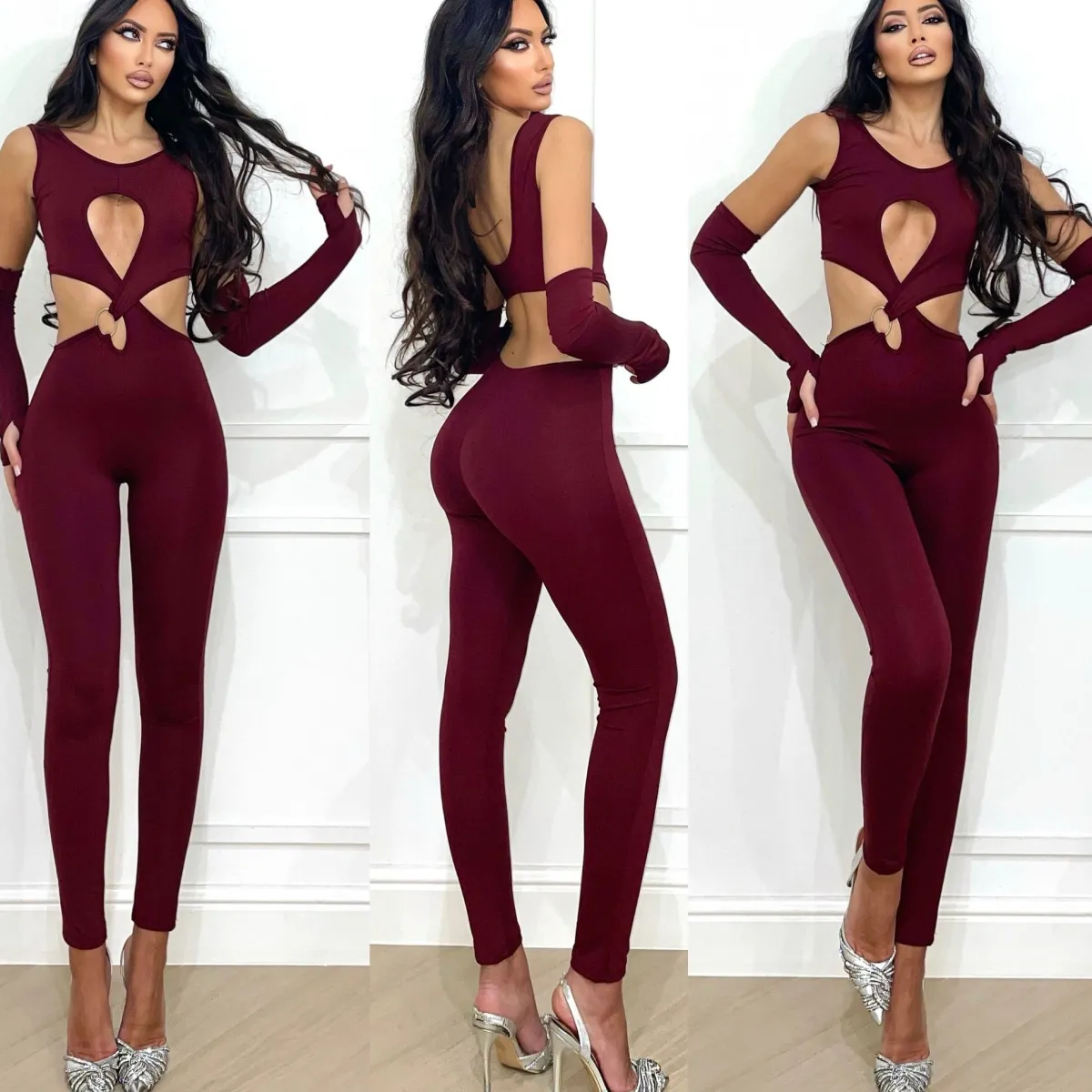New Tuta aderente con incrocio bordeaux Completi & Tute