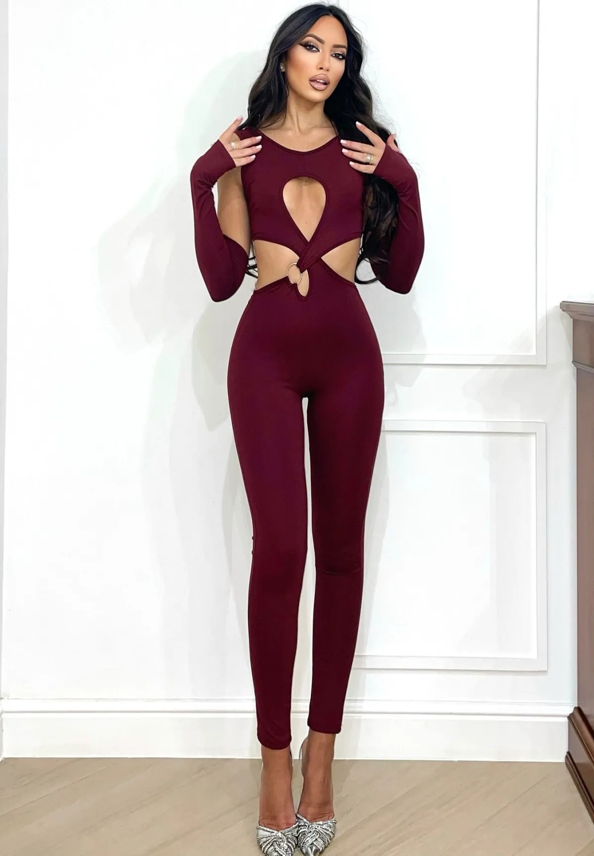 New Tuta aderente con incrocio bordeaux Completi & Tute