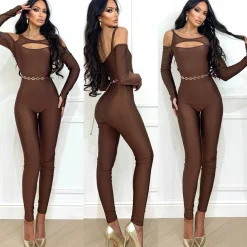 New Tuta aderente con spacco brown Completi & Tute