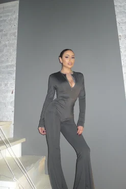 Discount Tuta aderente con zip grigio Completi & Tute