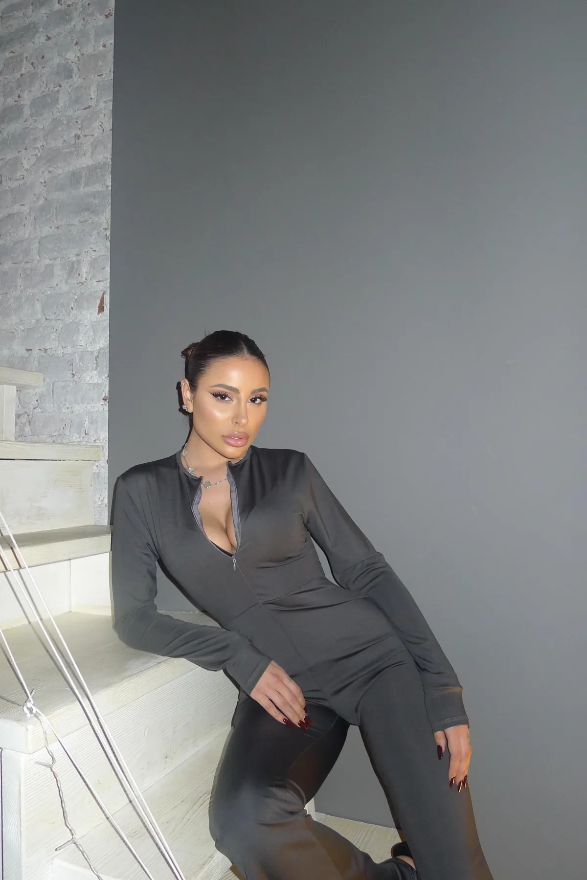 Discount Tuta aderente con zip grigio Completi & Tute
