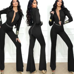 Clearance Tuta aderente con zip nero Completi & Tute