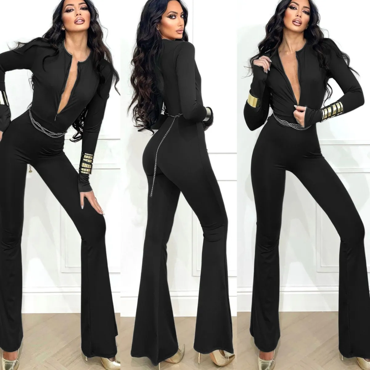 Clearance Tuta aderente con zip nero Completi & Tute