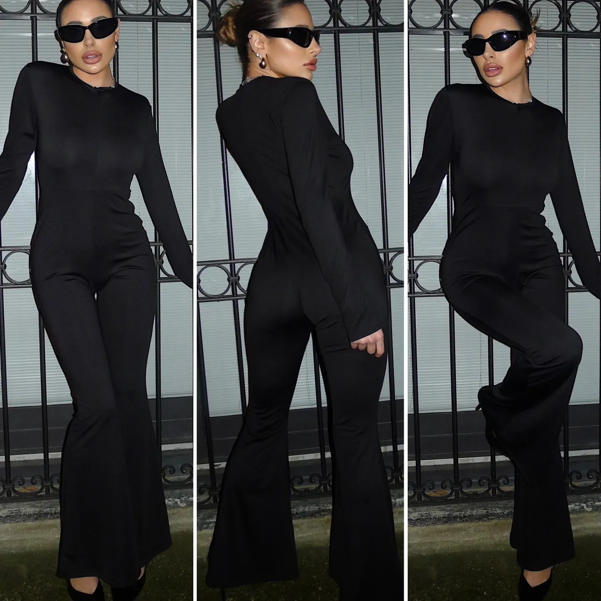 Clearance Tuta aderente con zip nero Completi & Tute