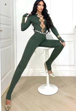 Clearance Tuta aderente verde militare con incroci Completi & Tute
