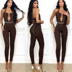 Clearance Tuta choco con arricciatura sui fianchi e gioiello Completi & Tute