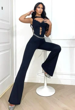 Discount Tuta nera con push up smanicata in pizzo Completi & Tute