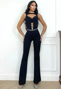 Discount Tuta nera con push up smanicata in pizzo Completi & Tute