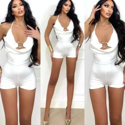 Online Tutina bianca con gioiello oro Completi & Tute