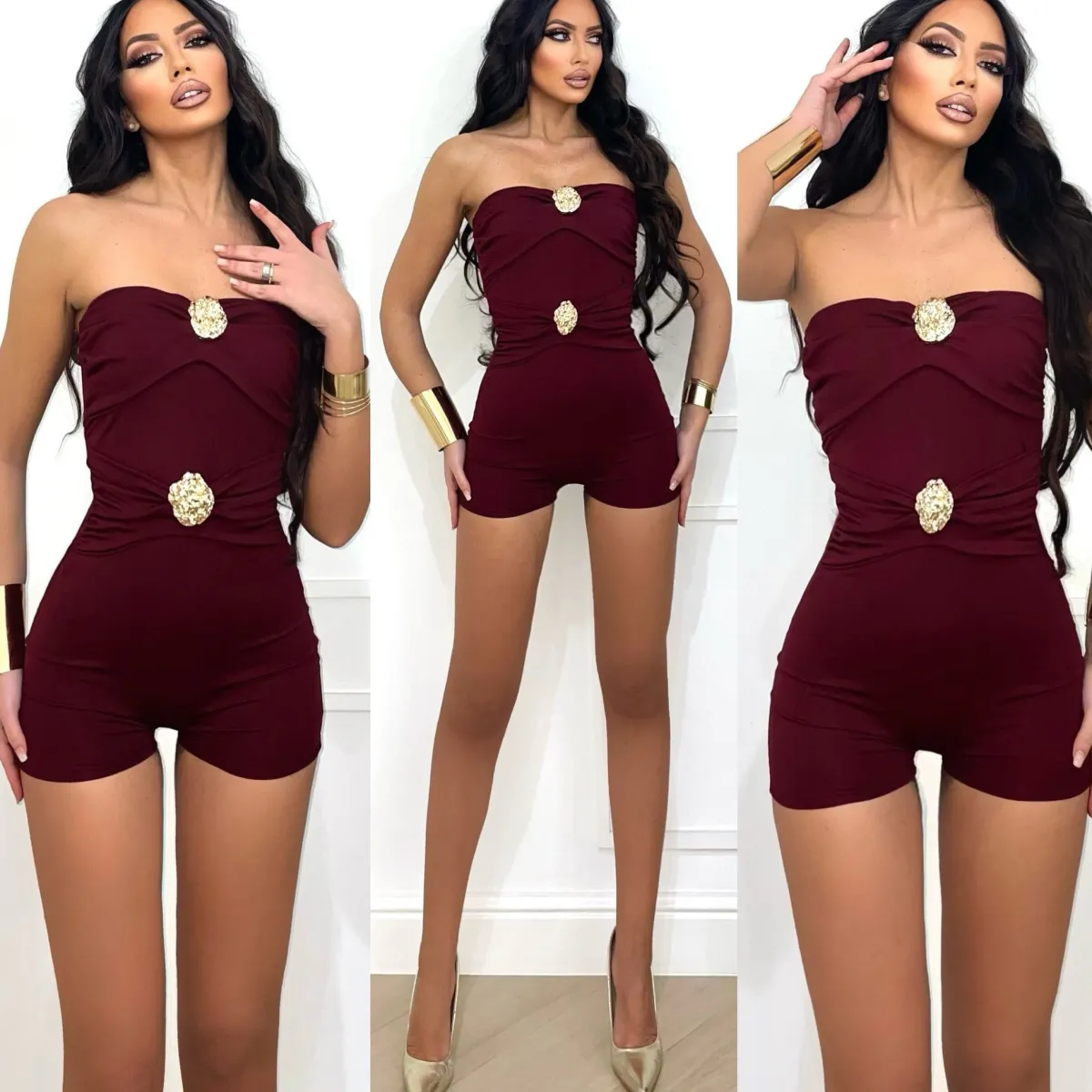 Outlet Tutina bordeaux con spille gioiello oro Completi & Tute