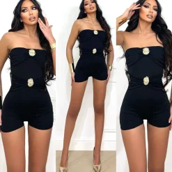 Online Tutina nera con spille gioiello oro Completi & Tute